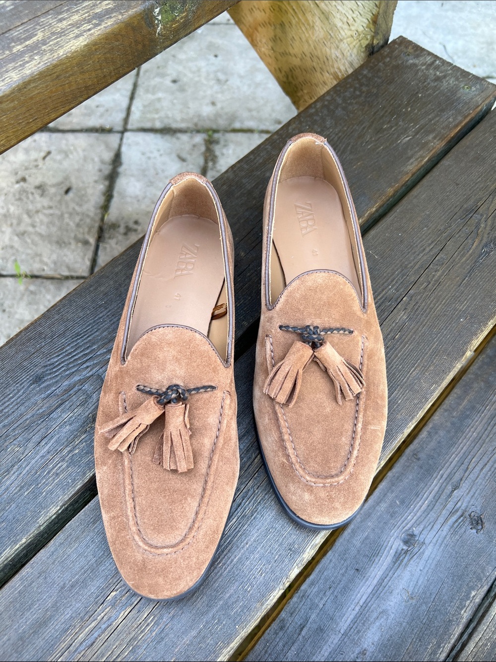 Zara Women’s Tassel Suede Loafers in Light Brown